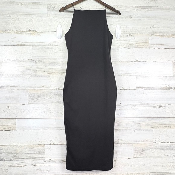 Zara Black Sleeveless Halter Neck Midi Bodycon Dress Stretch Womens Medium - Picture 2 of 13